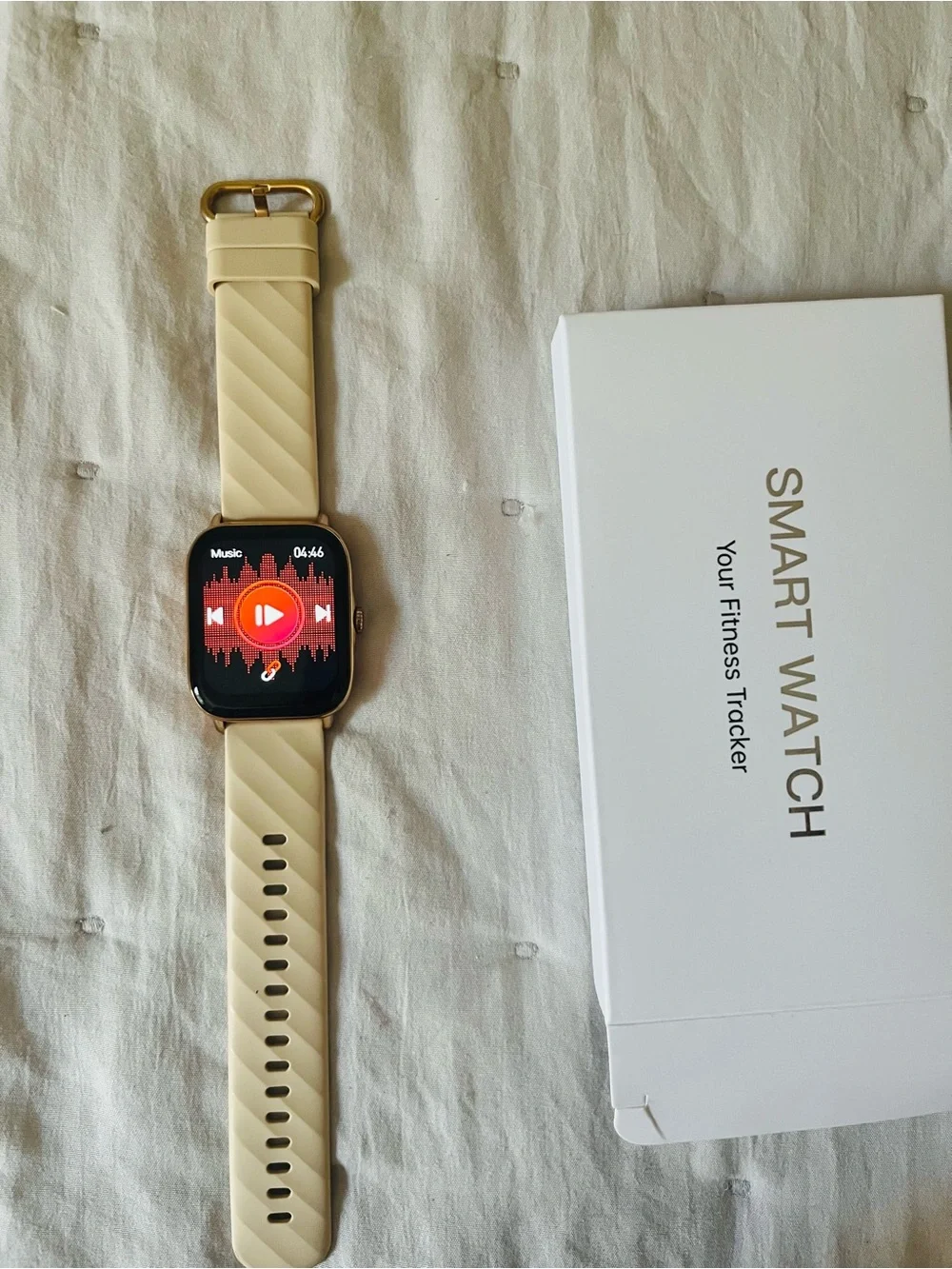 Beige Smart Watch Fitness Tracker with Gold-Tone Case